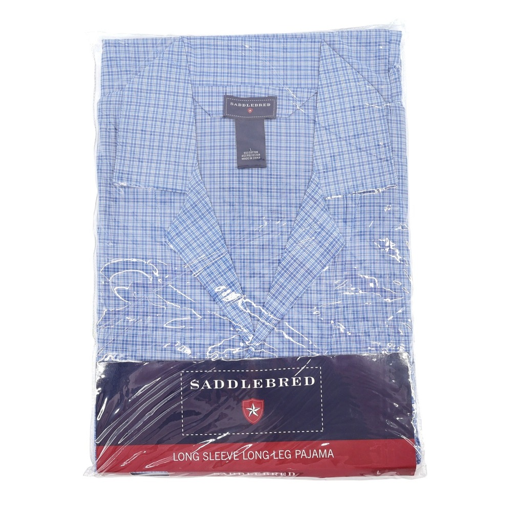 NEW Saddlebred Pajama Set Blue Plaid Long Sleeve Long Leg‎ Mens Large